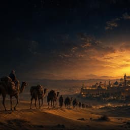 A caravan crossing the dunes at dusk
